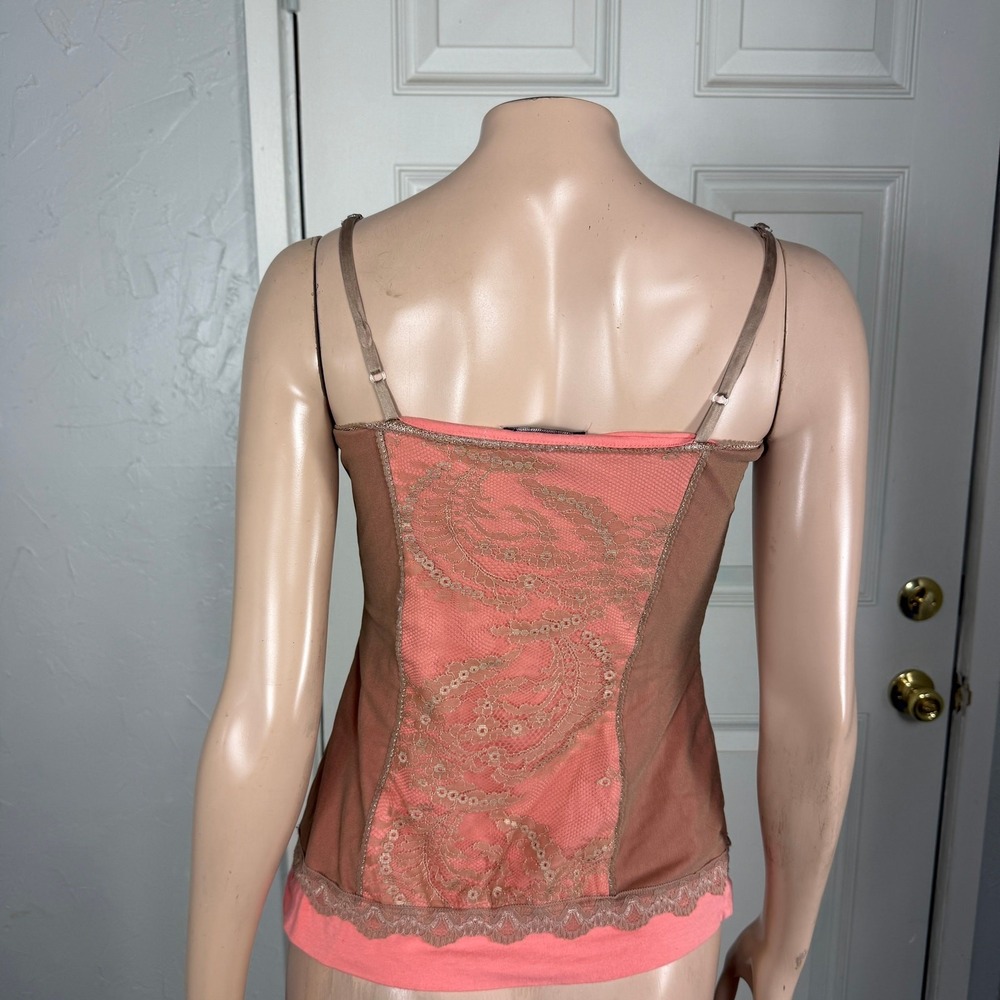 Vintage y2K bebe Women's Top M Tank Shirt Lace Party Sleeveless Mesh USA D4-15 - Picture 4 of 6
